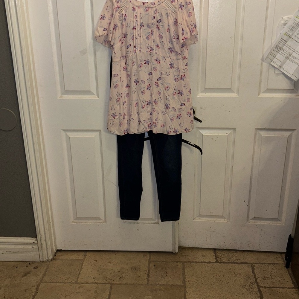 Indigo Blue Maternity pants wFloral Pink Blouse bundle.